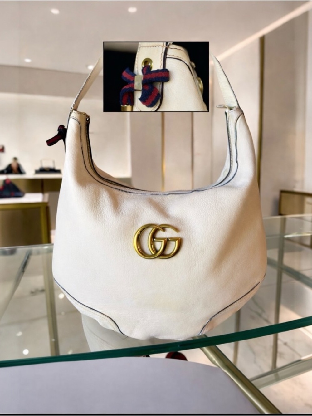 Gucci Cream Leather Hobo Bag with Gold GG Emblem